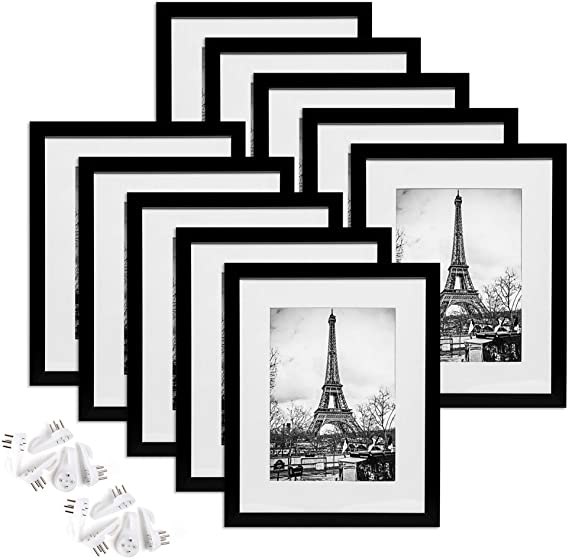 upsimples 8.5x11 Picture Frame Set of 10,Display Pictures 6x8 with Mat or 8.5x11 Without Mat,Certificate Document Frame for Wall and Tabletop Display,Black