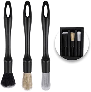 AutoEC Car Detailing Brush Kit - 3 Pack, Auto Boar Hair Detail Brush Set Automotive Interior Exterior No Scratch Microfiber Detailing Brushes for Cleaning Air Vents, Engine Bays, Dashboard, Seats & Wheels