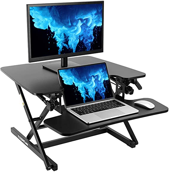 SANODESK Sitz Steh Schreibtisch Stehpult Höhenverstellbarer Schreibtisch 68 * 59cm Schreibtischaufsatz Doppelmonitor-Riser Computertisch(M8B)