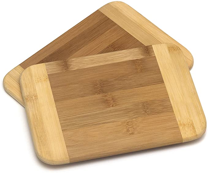 Lipper International 949 Bamboo Wood Two-Tone Kitchen Cutting and Serving Board, Small, 8" x 6" x 5/16", Set of 2