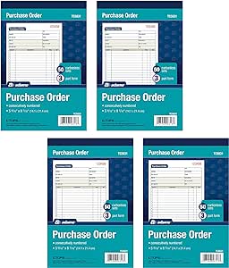 Adams Purchase Order Book, 3-Part Carbonless, 5-9/16" x 8-7/16", 50 Sets per Book, 4 Packs (TC5831)