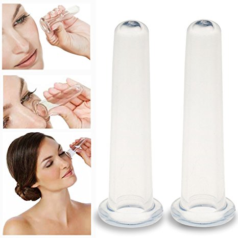 Set Kit of 2pcs Small Chinese Medicine Acu Pressure Silicone Therapy Massage Cupping Cups for Deep Face Eyes and Neck Facial Lifting
