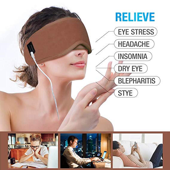 ARRIS Electric USB Heated Eye Mask, Blepharitis Treatment Eye Masks W/ 5 Temperature Control Warm Therapeutic for Relieving Insomnia, Meibomian Gland Disease Brown