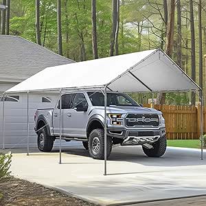 Carport Car Port Canopy 12x20 ft Heavy Duty, Portable Garage Shelter Logic Car Tents Carpas para Carros All Weather for Truck Boat, Galvanized Steel Frame Carports White