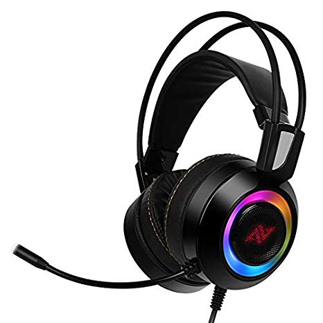 ABKONCORE CH60 True 7.1, Bass Vibration, Gaming Headset for Gaming PC, Gaming Laptop, USB Headset, Noise Cancelling Soft Earmuffs Headphones with Mic, LED Light, Controller