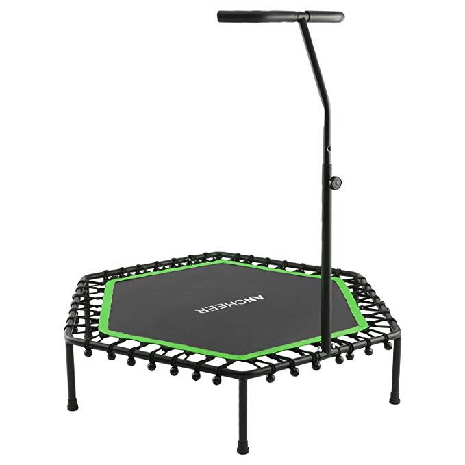 ANCHEER 50'' Trampoline, Mini Trampoline with Adjustable Handrail, Silent Indoor Rebounder Trampoline for Adults and Kids