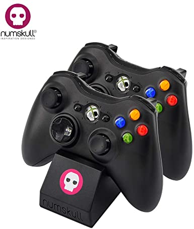 Numskull Xbox 360 Twin Wireless Controller Charger Base, Includes 2 x Rechargeable Battery Packs and USB cable