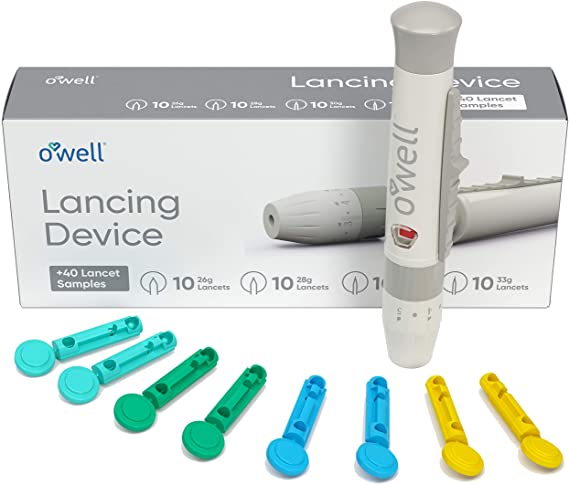 O’Well Painless Design Lancing Device for Blood Glucose & Keto Testing   40 Twist Top Lancets | Lancing Kit Includes: 1 Adjustable Lancing Device   10 of 26g, 28g, 30g & 33g Lancets