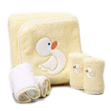 Spasilk 100% Cotton Hooded Terry Bath Towel with 4 Washcloths, Yellow