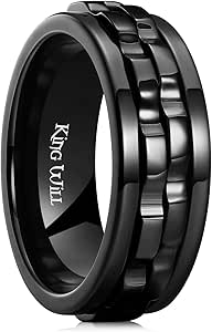 King Will Intertwine 8mm Spinner Ring Stainless Steel Fidget Ring Anxiety Ring for Men Black/Blue/Silver/Gold Gear Chain Ring