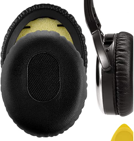 Geekria QuickFit Protein Leather Replacement Ear Pads for Bose QC3 ON-Ear, QuietComfort 3 Headphones Earpads, Headset Ear Cushion Repair Parts (Black)