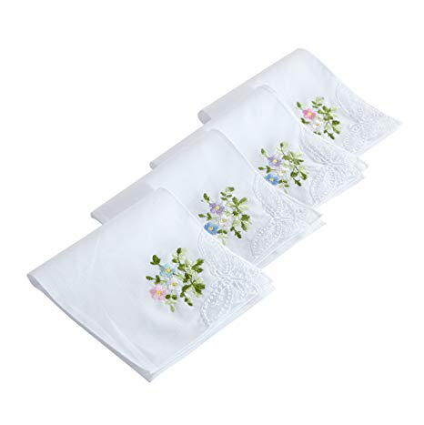 HANKYTEX Cotton Embroidery Ladies' Handkerchiefs Lace Set of 6 (set 001)