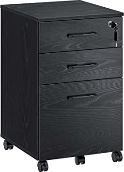 Rolanstar File Cabinet with 3 Drawers, Rolling File Cabinet with Lock, Vertical Office Filing Cabinet with Wheels for A4, Letter Sized Documents, Hanging File Folders,Home Office Black