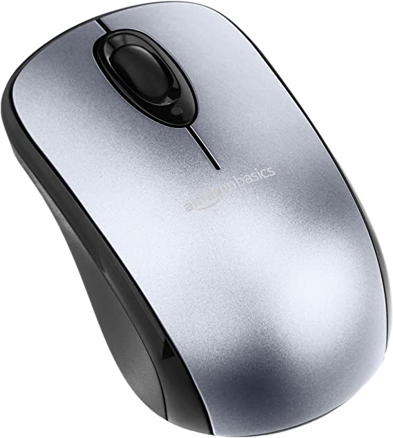 AmazonBasics Wireless Computer Mouse with Nano Receiver - Silver