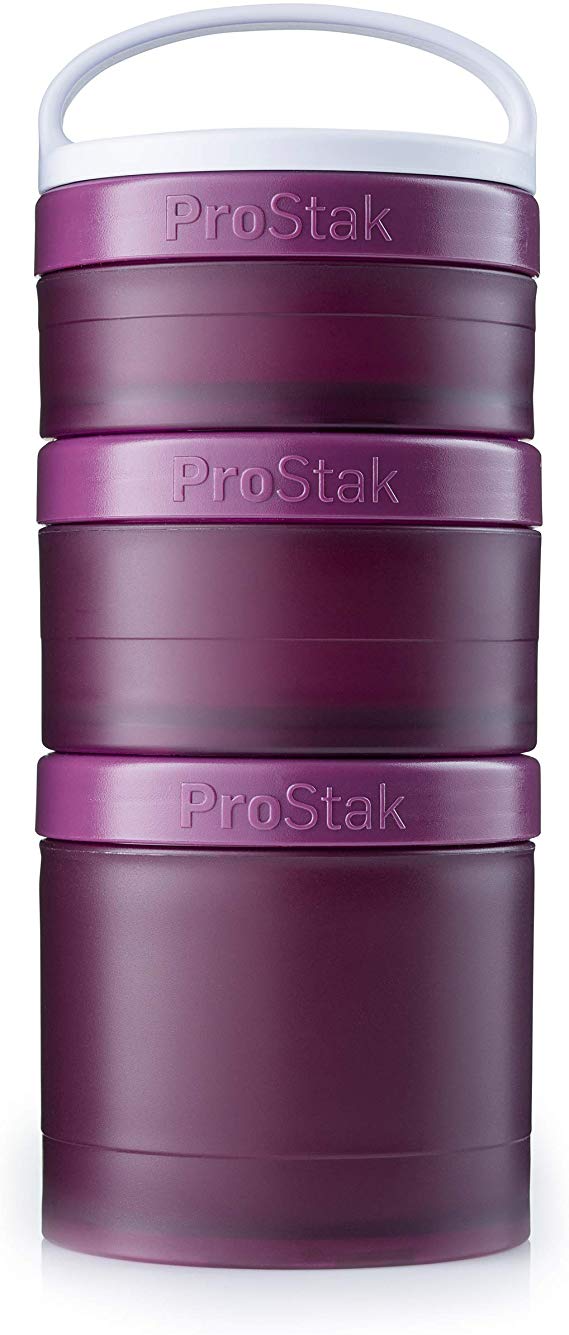 BlenderBottle ProStak Twist n’ Lock Storage Jars Expansion 3-Pak with Removable Handle, Plum