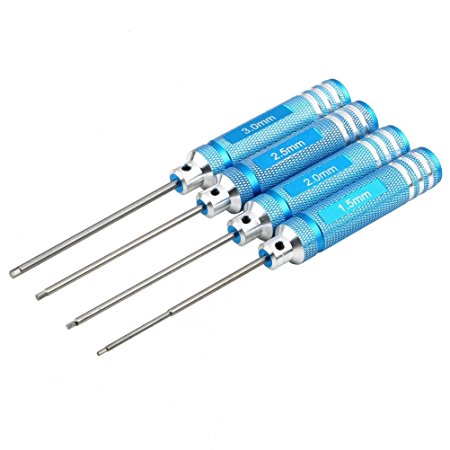 PIXNOR 4pcs Metal Hexagonal Hex Screw Driver Screwdrivers Tools Kit 1.5mm 2.0mm 2.5mm 3.0mm for RC Helicopter (Blue)