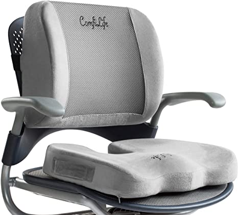 ComfiLife Seat Cushion & Lumbar Support Bundle - Office Chair & Car Seat Cushion for Back Pain & Sciatica Relief - 100% Memory Foam