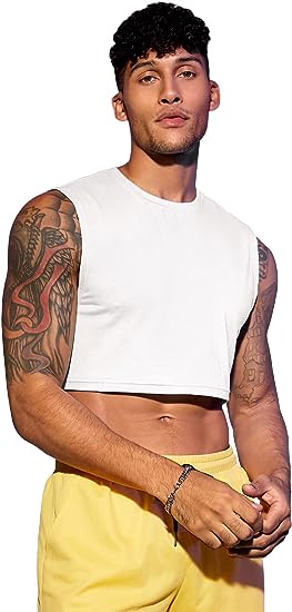 Milumia Men's Casual Round Neck Sleeveless Crop Tank Tops Muscle Shirts Streetwear