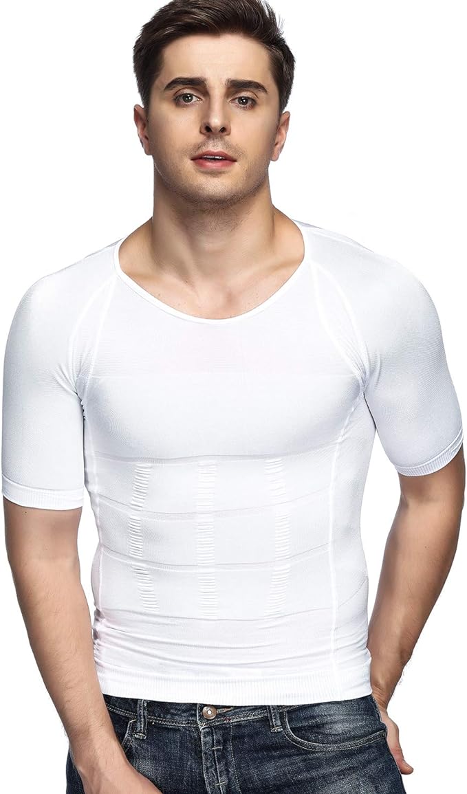 Odoland Men's Body Shaper Slimming Shirt Tummy Vest Thermal Compression Base Layer Slim Muscle Short Sleeve Shapewear