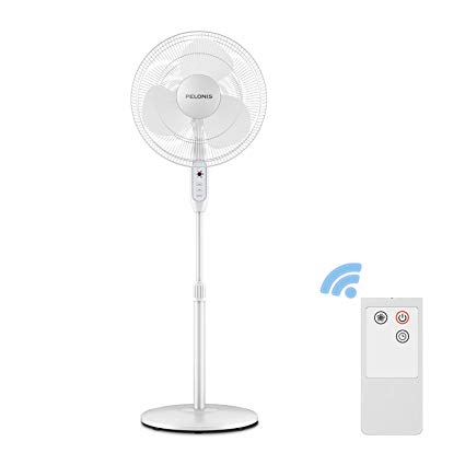 Pelonis 16-Inch 3-Speed Oscillating Pedestal Fan with 7-Hour Timer, Remote Control and Adjustable in Height, FS-16JR