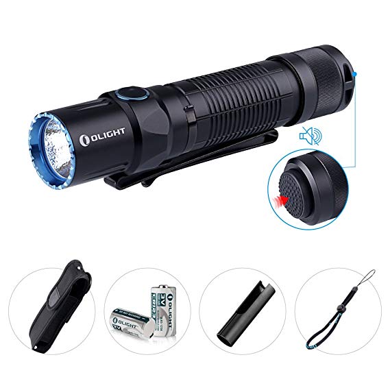 Olight M2T 1200 Lumens Cree XHP35 HD CW LED Tactical Flashlight, Dual Switch with 2 x CR123A Batteries, Compact EDC Light for Household Outdoors