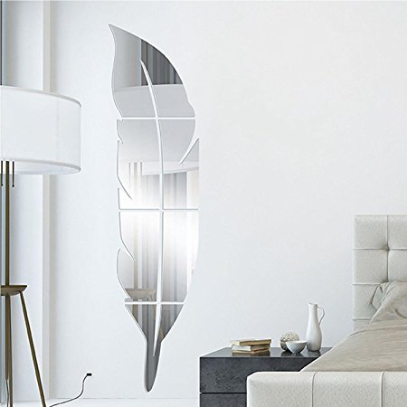 Soledi Wall Mirror DIY 3D Feather Mirror Wall Vinyl Decal Sticker Art Home Mural Decor - Size: 47.2"(L) x 11.8"(W)