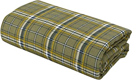 DELANNA Flannel Flat Sheet 100% Brushed Cotton 1 Top Sheet Only 108"x102" (King, Sage Plaid)