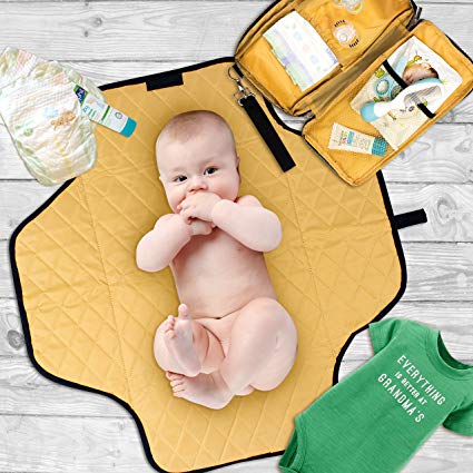 AlmaBaby Portable Changing Pad Diaper Clutch – Lightweight Padded Travel Mat – Compact Size Doubles as Car, Diaper Bag, and Stroller Organizer – Great for New Parents and Baby Shower Gifts