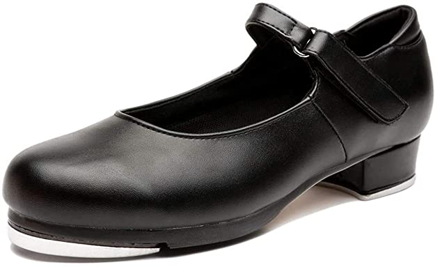 NLeahershoe Slide Buckle Leather Tap Shoes Dancing Shoes for Women,Ladies Black