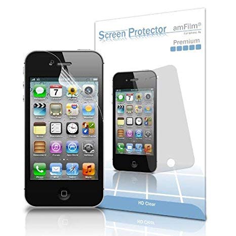 iPhone 4S Screen Protector, amFilm Apple iPhone 4S/4 Screen Protector Premium HD Clear (3-Pack)(3 Bonus Back Films Included)