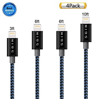 iPhone Cable SGIN,4Pack 3FT 6FT 6FT 10FT Nylon Braided Cord Lightning Cable Certified to USB Charging Charger for iPhone 7,7 Plus,6S,6 Plus,SE,5S,5,iPad,iPod Nano 7 - Black Blue