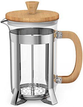 Vremi French Press Coffee Maker - 8 Cup Glass Coffee Press Stainless Steel Base - 34 oz Tea Press Pot Bamboo Top and Handle - 1 Liter Coffee Presser in Premium Heat Resistant Borosilicate Glass