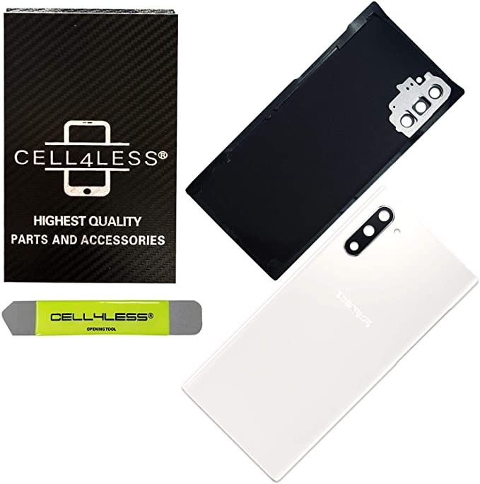 Cell4less Back Glass Replacement Kit for Galaxy Note 10 with Preinstalled Camera Lens & Adhesive (Aura White)