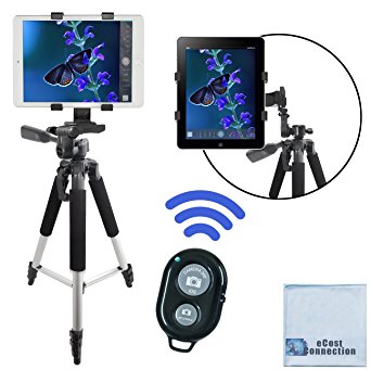 57" inch Pro Series Aluminum Tripod with Tablet Mount   Bluetooth Shutter Remote for Apple iPad, iPad Air, iPad Mini, Most Other Tablets & Large Phones   an eCostConnection Microfiber Cloth