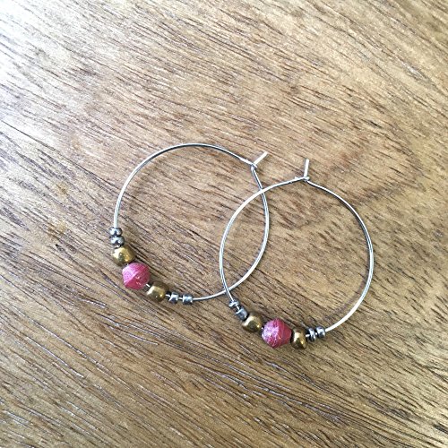 Paper Bead Hoop Dignity Earrings - Red - Fair Trade BeadforLife Jewelry from Africa