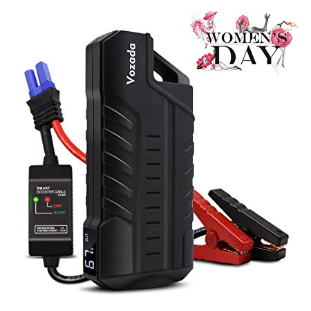 Vozada 800A Peak 18000mah 12V Auto Battery Booster Jump Starter Portable Power Bank Dual USB with LED Light LCD Screen and Smart Jumper Cables -up to 4.0L Gas or 3.0L Diesel Engine