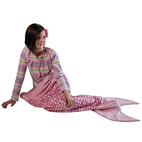 Snuggle Stuffs Girls Pink Scales Minky Dot Velboa Mermaid Tail Blanket 47"