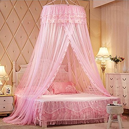 Pink Princess Round Lace Bed Canopies Mosquito Neting for Crib Twin Full Queen Bed