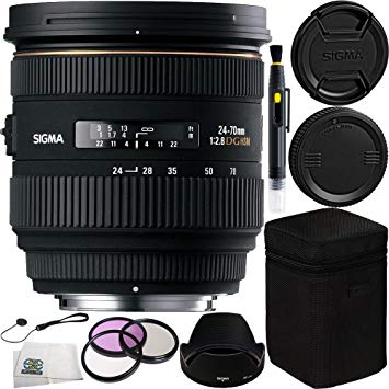 Sigma 24-70mm f/2.8 IF EX DG HSM Autofocus Lens for Nikon AF Bundle Includes Manufacturer Acccessories   3PC Filter Kit   Lens Pen   Cap Keeper   Microfiber Cleaning Cloth