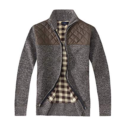 Gioberti Men's Knitted Regular Fit Full Zip Cardigan Sweater with Soft Brushed Flannel Lining