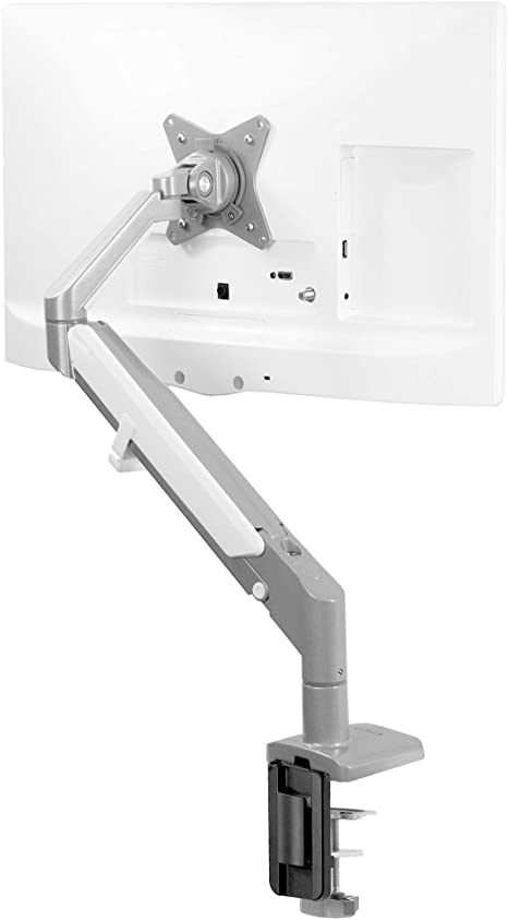 VIVO Space Saving Single 17 to 32 inch Pneumatic Spring Arm, Aluminum Clamp-on Desk Mount Stand, Fits 1 Monitor Screen with Max VESA 100x100, Silver, STAND-V100A