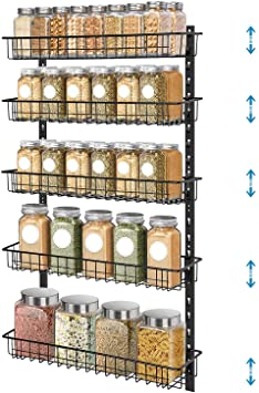 Wall Mount Spice Rack Organizer, AHNR 5 Tier Height-adjustable Spice Shelf Storage Wall Spice Rack Hanging Spice Organizer, Dual-use Seasoning Shelf Rack for Kitchen Cabinet Pantry Door