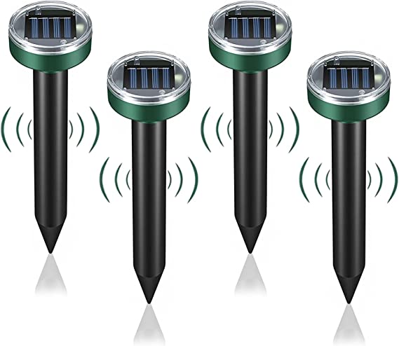 Mole Repellent Stake Repellent Solar Repellent 4 Pack,Outdoor Ultrasonic Gopher Repeller Deterrent Waterproof,Groundhog Repellent Spikes Drive Away,Rodent Vole Chaser for Lawn Gardens and Yards