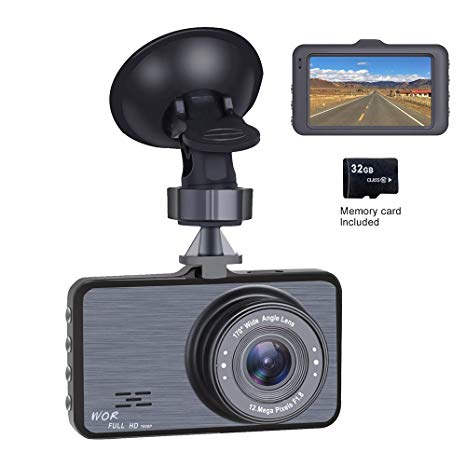 Dash Cam 1080P Car DVR Dashboard Camera Full HD with 3" LCD Screen 170°Wide Angle, WDR, G-Sensor, Loop Recording and Motion Detection