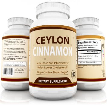 Natural Ceylon Cinnamon Supplement Promotes Heart Health Lowers Blood Sugar Levels Helps with Inflammation and Supports Weight Loss True Premium Cinnamon - 1200mg 60 Veggie Capsules
