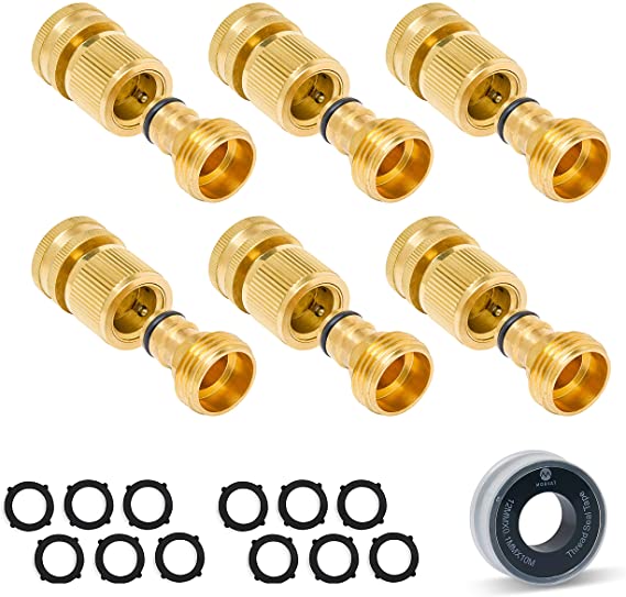 Morvat All Brass Garden Hose Quick Connect, Quick Disconnect Water Hose Fittings, 3/4 Inch Garden Hose Connector Female and Male Quick Release, 6 Sets