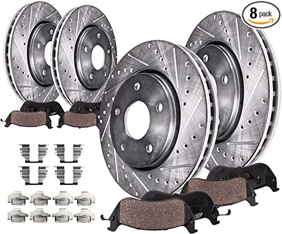 Detroit Axle - Front and Rear Drilled and Slotted Disc Brake Kit Rotors w/Ceramic Pads w/Hardware for 2011-2017 Dodge Durango/Jeep Grand Cherokee