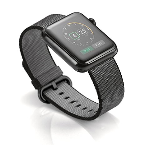 Elobeth for Apple Watch Band,iwatch Woven Nylon Bands Replacement Fabric Bracelet Wrist Strap with Classic Black Buckle for Apple Iwatch & Sport & Edition (42mm Black)