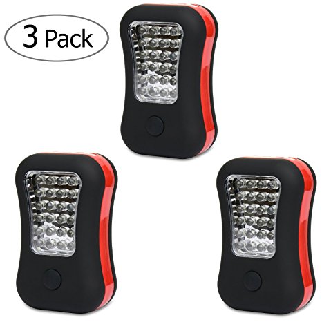 LED Work Light Flashlight for Camping, Home, Emergency Kit, Auto, DIY & More! Ultra-Bright Flood Light w/ *FREE* Batteries - Makes a Great Gift! (3-Pack Red)