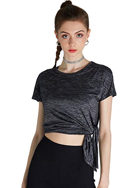 Yoga Tops Workouts Clothes Activewear Knot Tie Tees T-Shirts for Women